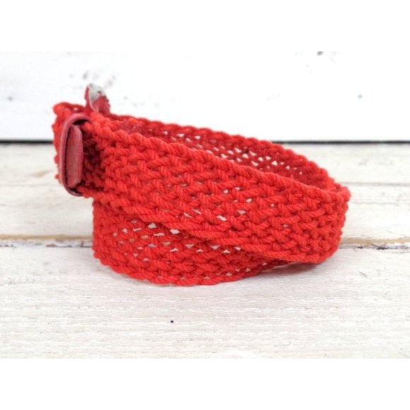 70s vintage red crochet/macrame cotton rope leather boho/hippie belt - Picture 5 of 5
